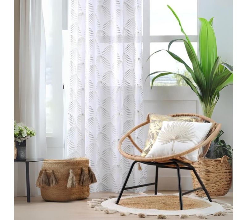 Voilage Imprimé Maldives Doré Ou Argent - 140x260 Cm - Argent