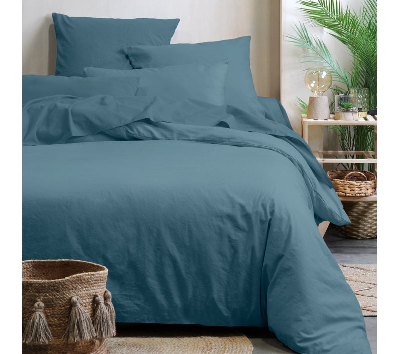 Housse De Couette Unie En Coton Bio - 140 X 200 Cm - Bleu