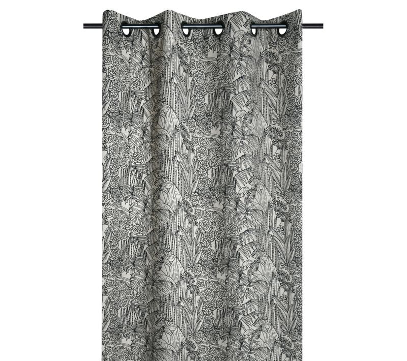 Rideau Tamisant Motif Végétal Exotique - 140x260 Cm - Noir