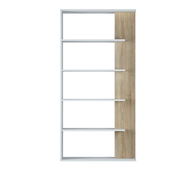 Bibliothèque Avec 5 Étagères Coloris Blanc / Chêne En Mélamine - Dim: 180 X 90 X 25 Cm