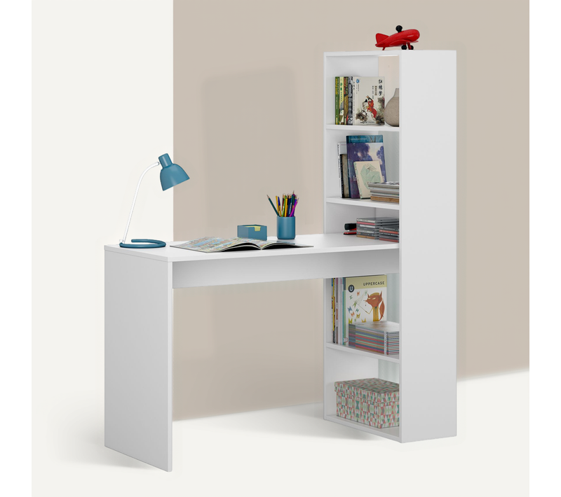 Bureau Avec 5 Étagères Coloris Blanc Artik En Mélamine - Dim: 144 X 120 X 53 Cm