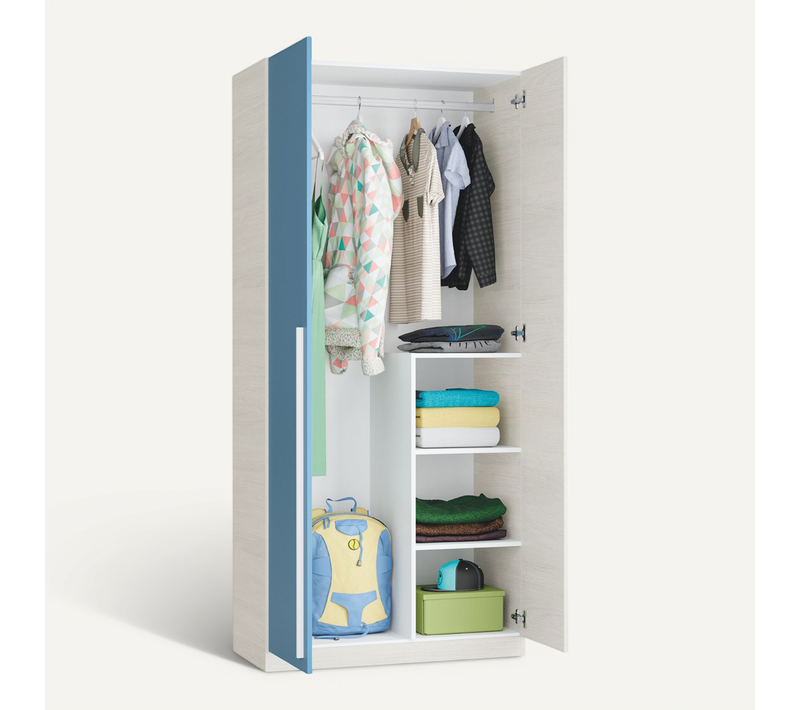 Armoire Avec 2 Portes Coloris Blanc Alpes / Bleu En Mélamine - Dim : 200 X 90 X 52 Cm