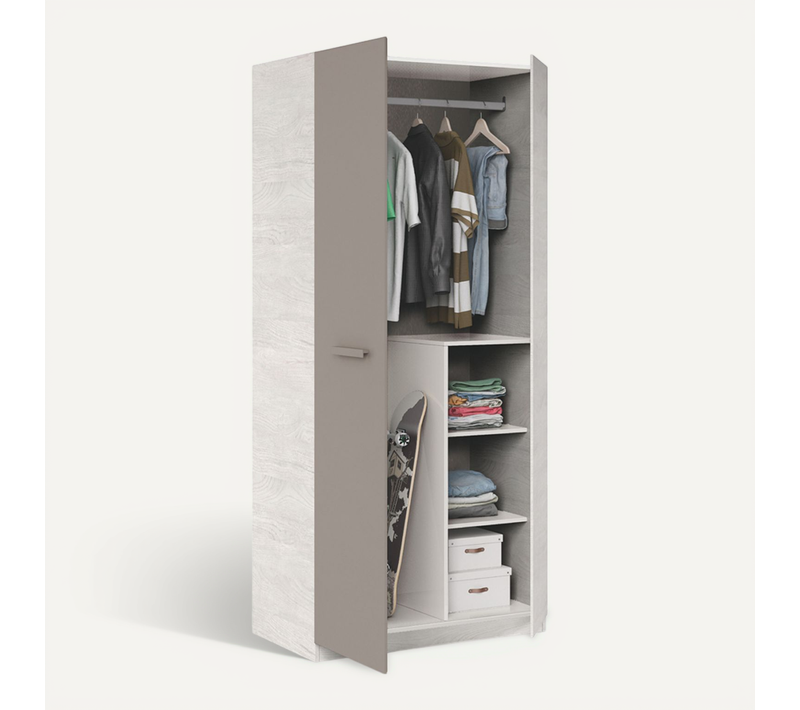 Armoire Avec 2 Portes Coloris Blanc Artik / Basalte En Mélamine - Dim : 200 X 90 X 52 Cm