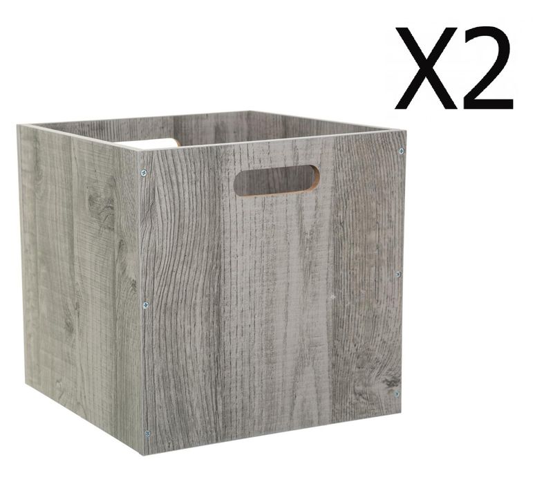 Lot De 2 Boites De Rangement En Bois Gris - L. 30.5 X P. 30.5 X H. 30.5 Cm