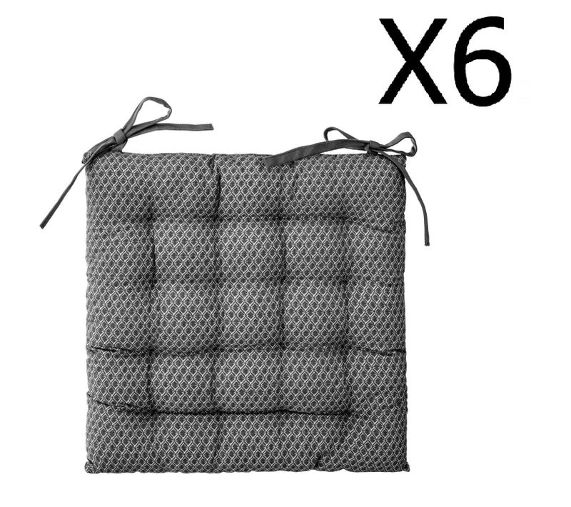 Lot De 6 Galettes De Chaise Gris à Motifs - 38 X 38 Cm