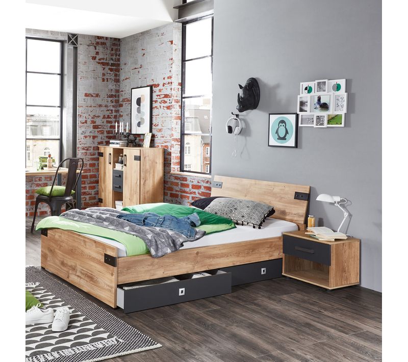 Ensemble Chambre Enfant/ado Imitation Chêne Poutre - 90 X 200 Cm