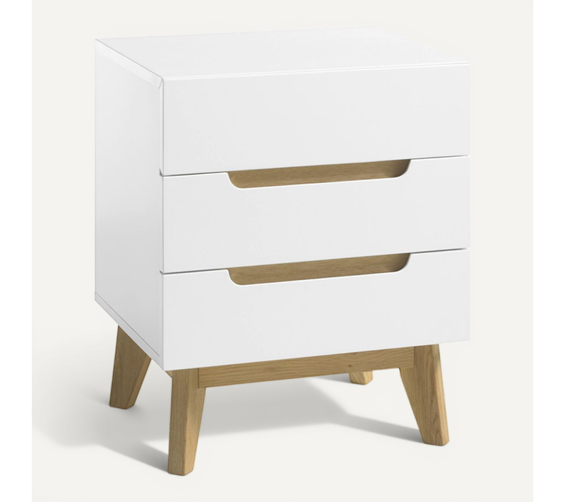 Chevet En Laqué Blanc Mat Avec Pieds En Bois - L48 X H60 X P40 Cm