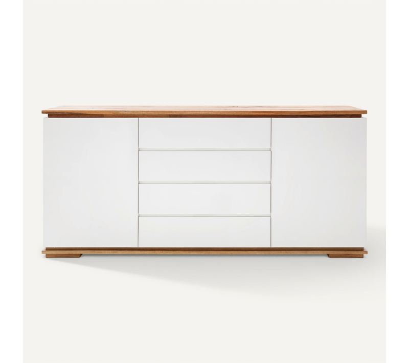 Commode En Chêne Massif Laqué Blanc Mat - L172 X H81 X P40 Cm