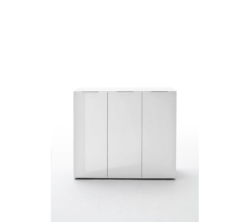 Commode Avec 3 Portes Coloris Laqué Blanc Brillant - L120 X H101 X P39 Cm