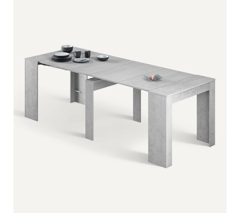 Table Console Extensible Coloris Béton -78 X 90 X 50 Cm