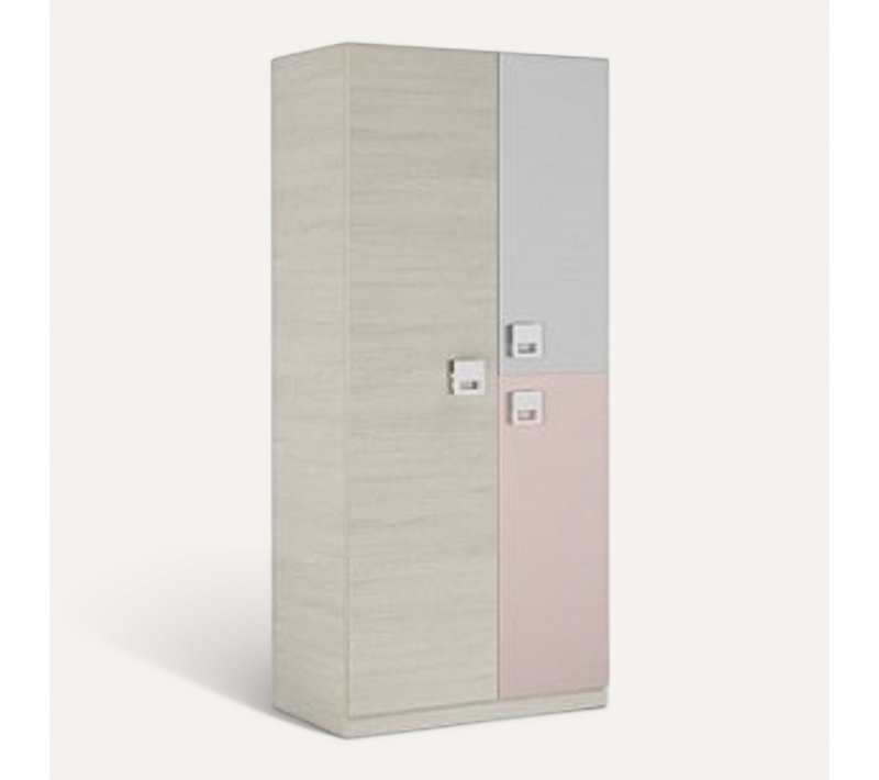 Armoire Enfant Avec 2 Portes Coloris Blanc Alpes / Rose - 200 X 90 X 52 Cm
