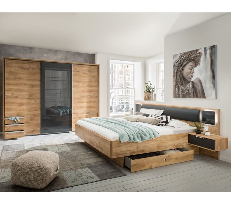 Ensemble Chambre Adulte Complète Imitation Chêne Poutre - 180 X 200 Cm