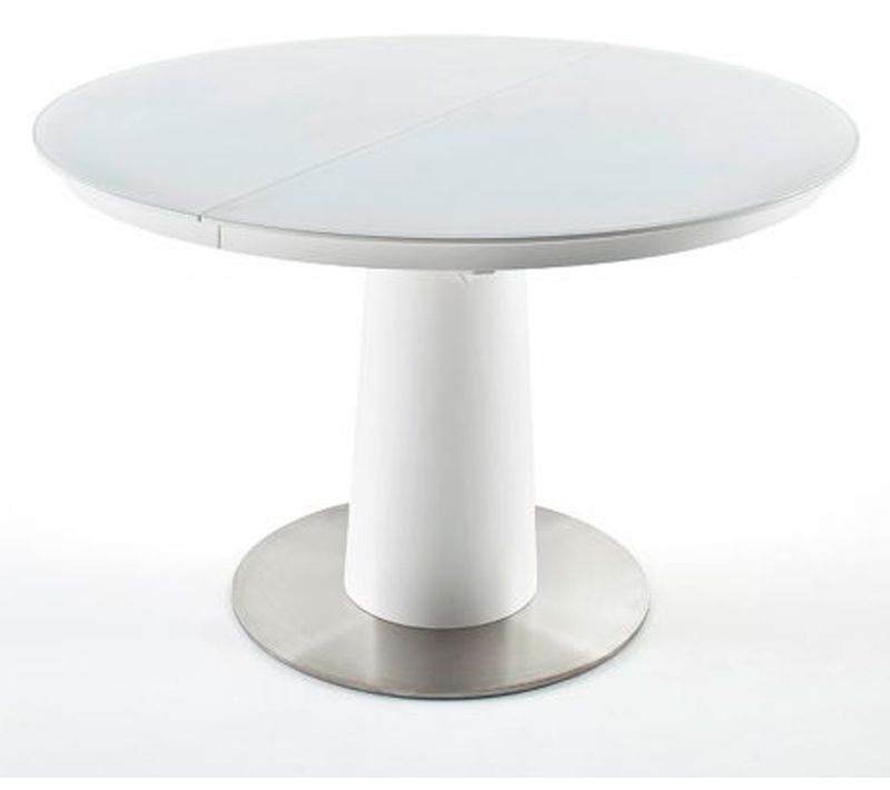 Table à Manger Extensible Ronde Laqué Blanc Mat - 120/160 X 76 X 120 Cm