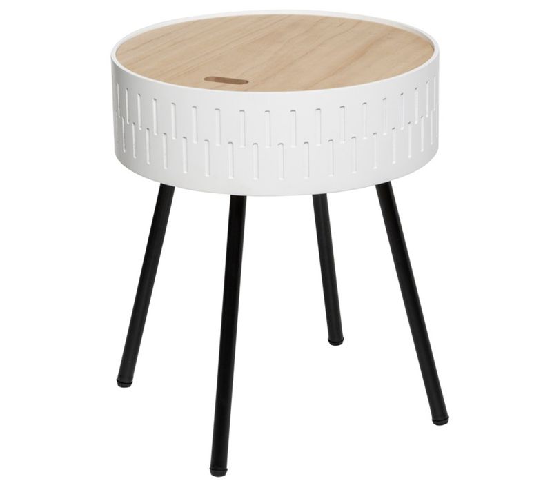 Table à Café Coffre Coloris Blanc En Bois - D. 38,5 X H. 45,5 Cm
