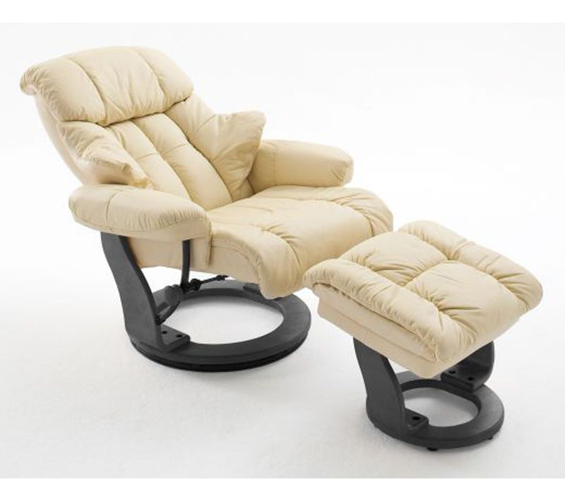 Fauteuil Relax En Cuir Crème Et Noir Avec Tabouret - 90 X 104 X 91 Cm -pegane-