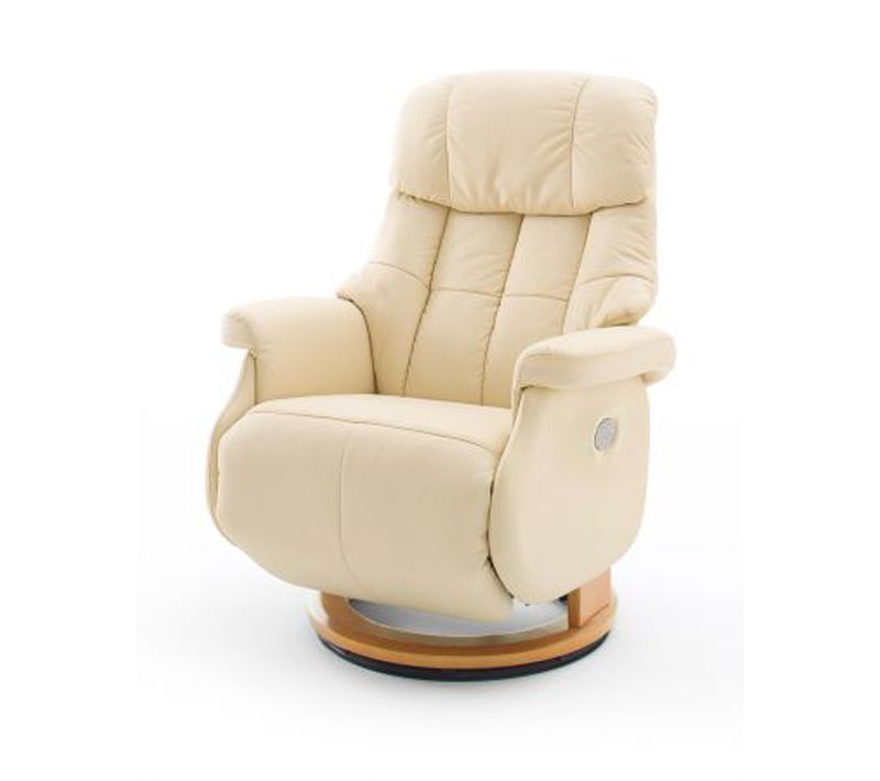 Fauteuil Relax En Cuir Coloris Crème Et Naturel - 82 X 111 X 86 Cm -pegane-