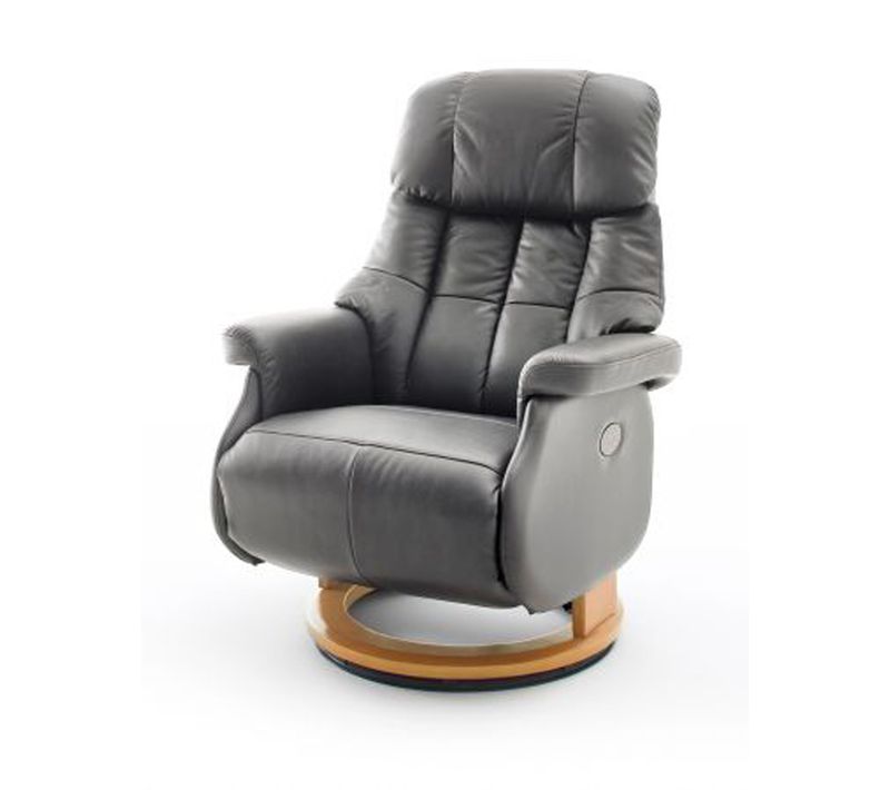Fauteuil Relax En Cuir Coloris Gris Foncé / Naturel - 82 X 111 X 86 Cm -pegane-