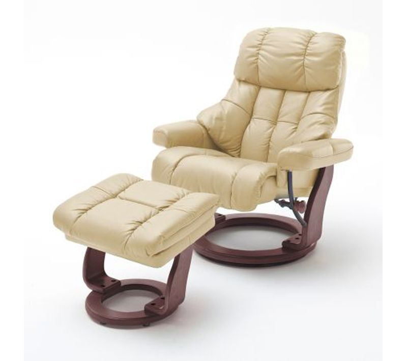 Fauteuil Relax En Cuir Coloris Crème / Noyer - 97 X 110 X 92 Cm -pegane-
