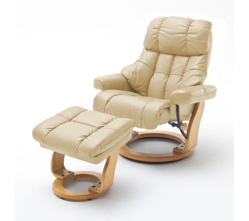 Fauteuil Relax En Cuir Coloris Crème / Naturel - 97 X 110 X 92 Cm -pegane-