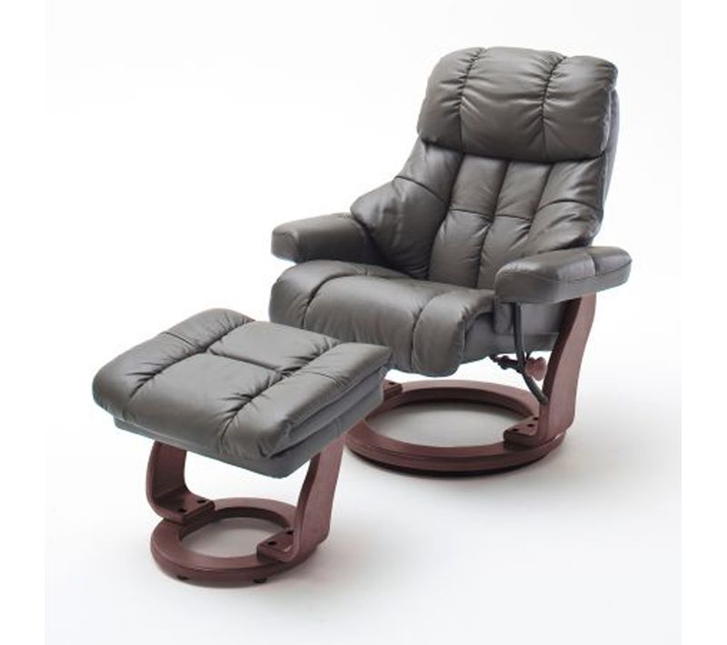 Fauteuil Relax En Cuir Coloris Gris Foncé / Noyer - 97 X 110 X 92 Cm -pegane-