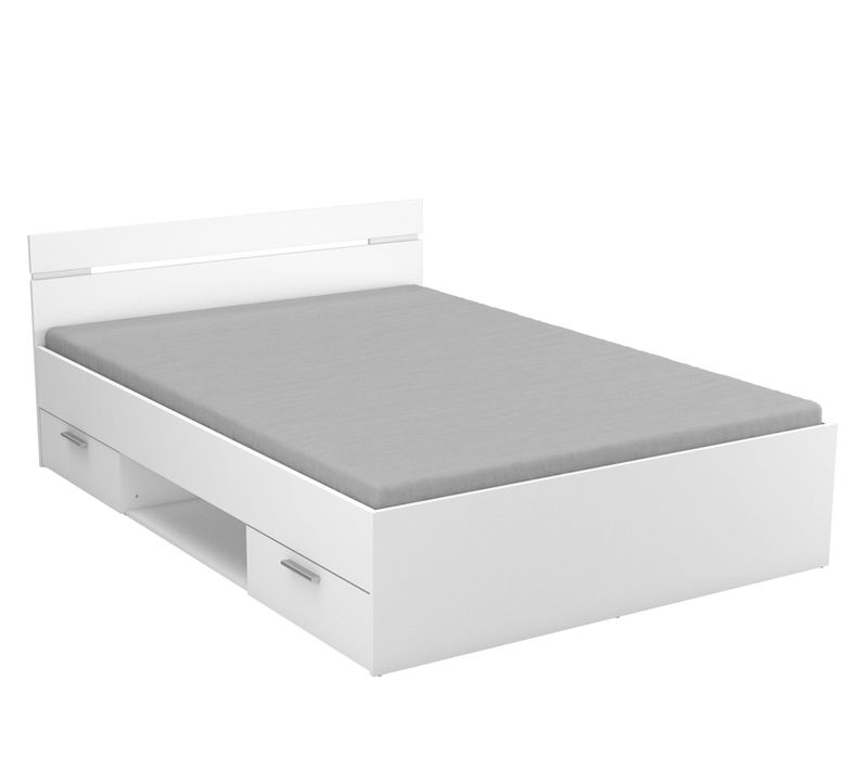 Lit 2 Places Avec Rangements En Bois Coloris Blanc Mat - 144,5 X 74,2 X 204,3 Cm