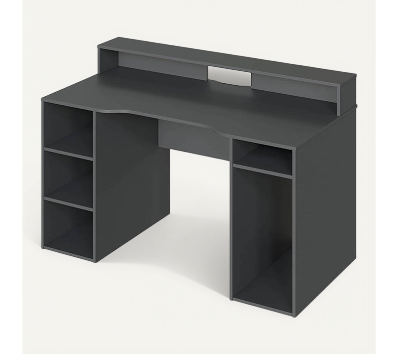Bureau Pour Ordinateur, Station E-gaming Coloris Anthracite En Bois Mdf - 88 X 136 X 67 Cm