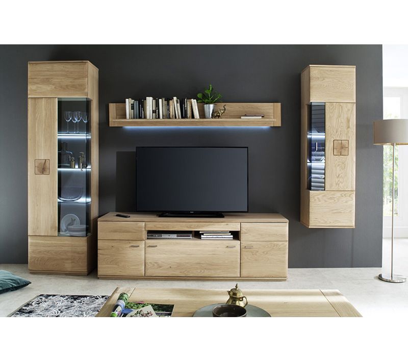 Ensemble Séjour 4 Éléments En Chêne Massif Bianco Avec LED