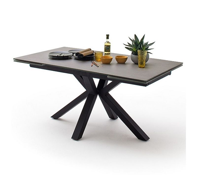 Table à Manger Extensible En Céramique Anthracite Et Métal Noir Mat.