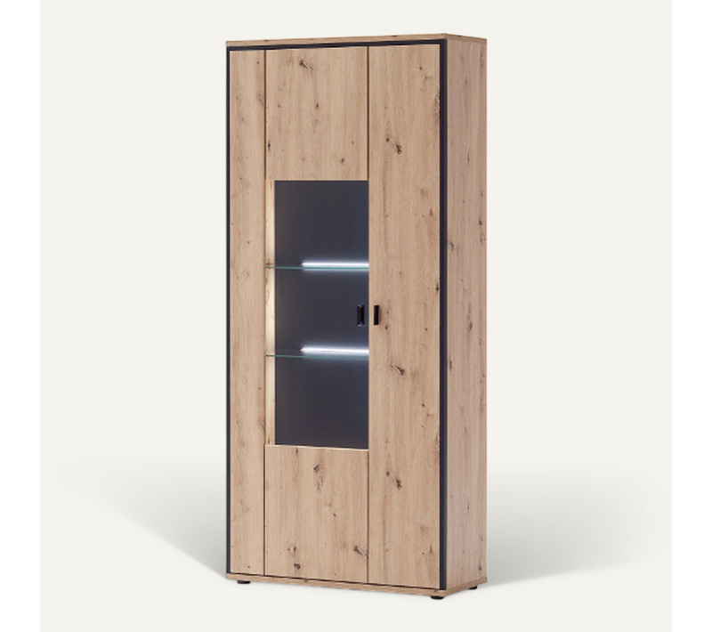Vitrine Coloris Chêne + LED - L. 93 X H. 210 X P. 38 Cm