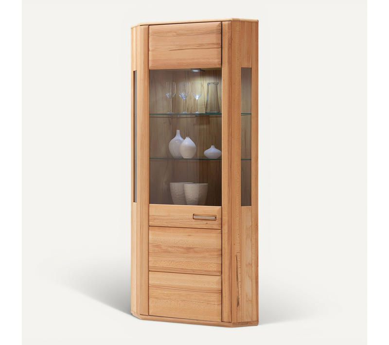 Vitrine D'angle / Vaisselier Coloris Hêtre Huilé - L. 69 X H. 209 X P. 69 Cm