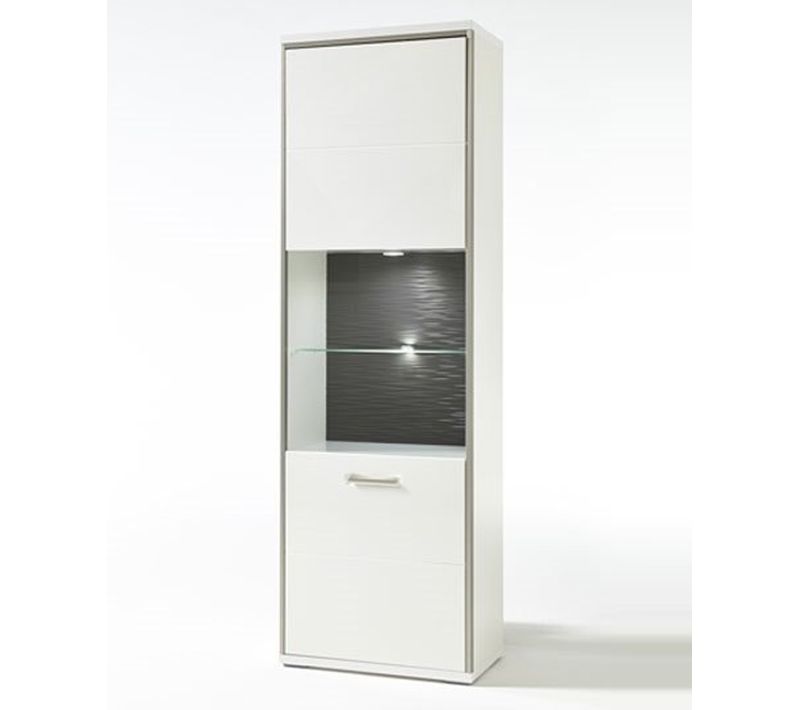 Vitrine Gauche En Verre Coloris Blanc Brillant + Éclairage LED - L. 64 X H. 201 X P. 38 Cm
