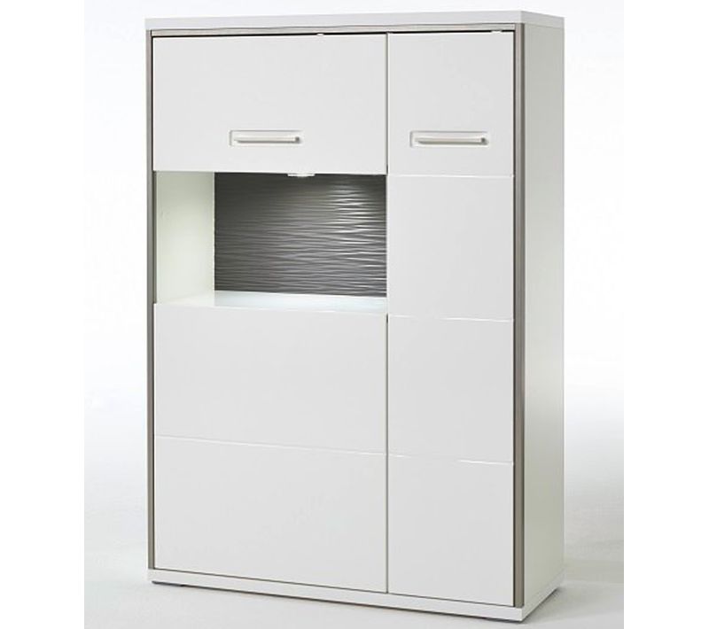 Buffet / Vaisselier Droite En Verre Blanc Brillant Et Éclairage LED - L. 94 X H. 137 X P. 38 Cm