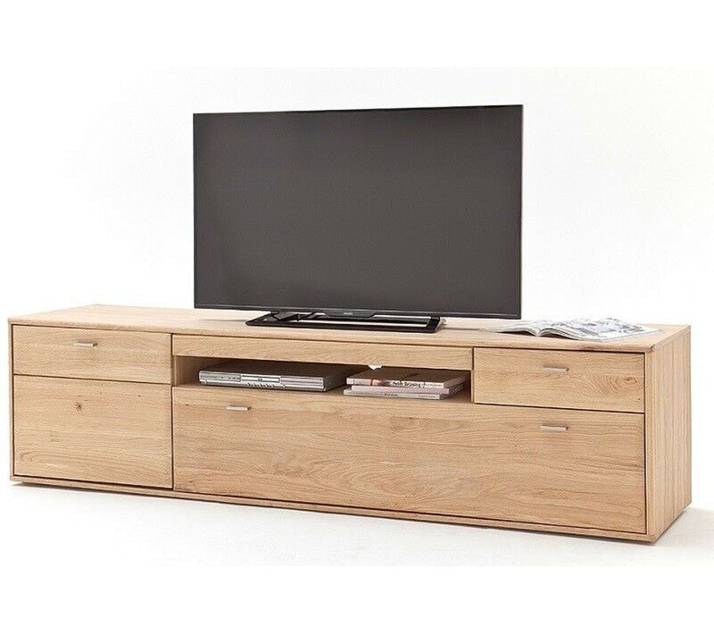 Meuble TV Coloris Chêne Blanchi Huilé - L. 214 X H. 56 X P. 52 Cm