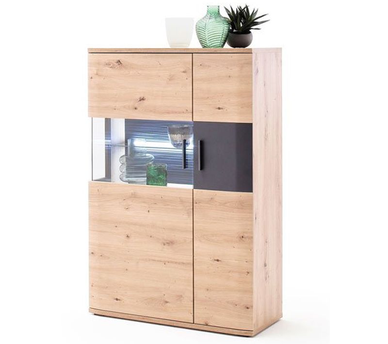 Vaisselier Coloris Chêne Massif / Graphite - Longueur 90 X Hauteur 134 X Profondeur 37 Cm