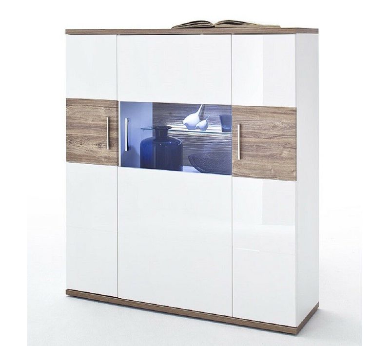 Vaisselier / Buffet Coloris Blanc Brillant Et Chêne Sterling.