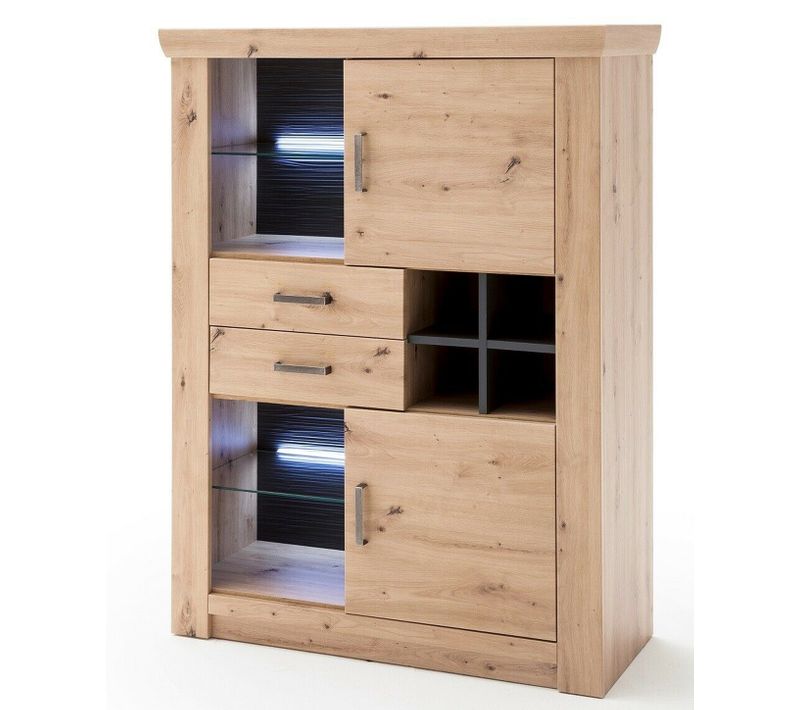 Vaisselier Coloris Chêne Poutre - Longueur 110 X Hauteur 146 X Profondeur 45 Cm