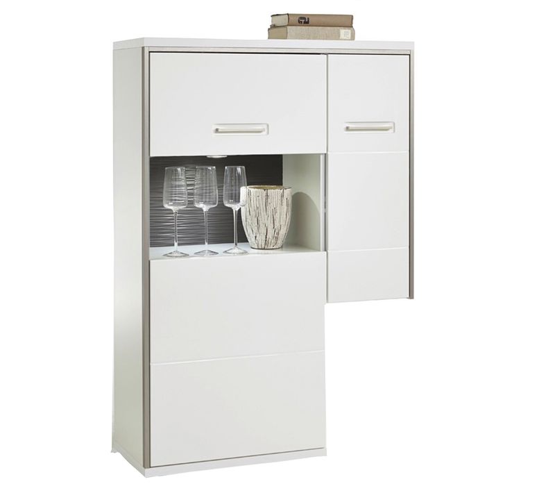 Vaisselier D'angle Gauche Coloris Blanc Brillant - Longueur 94 X Hauteur 137 X Profondeur 38 Cm
