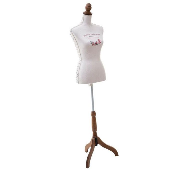 Buste De Couture, Mannequin De Présentation Grand Modèle En Tissu / Bois Coloris Blanc.