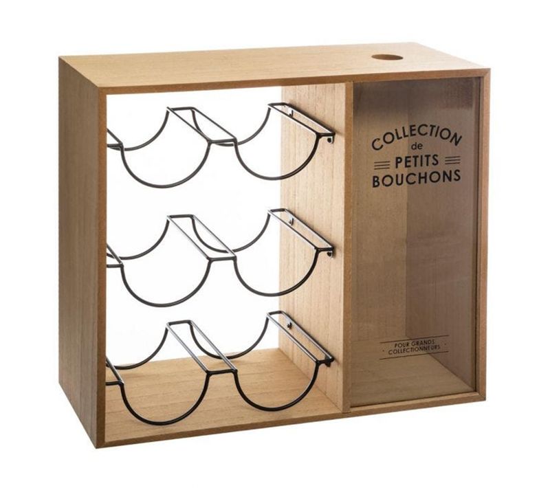Porte Bouteilles Coloris Beige En Bois / Métal - Longueur 39,7 X Profondeur 15 X Hauteur 35 Cm