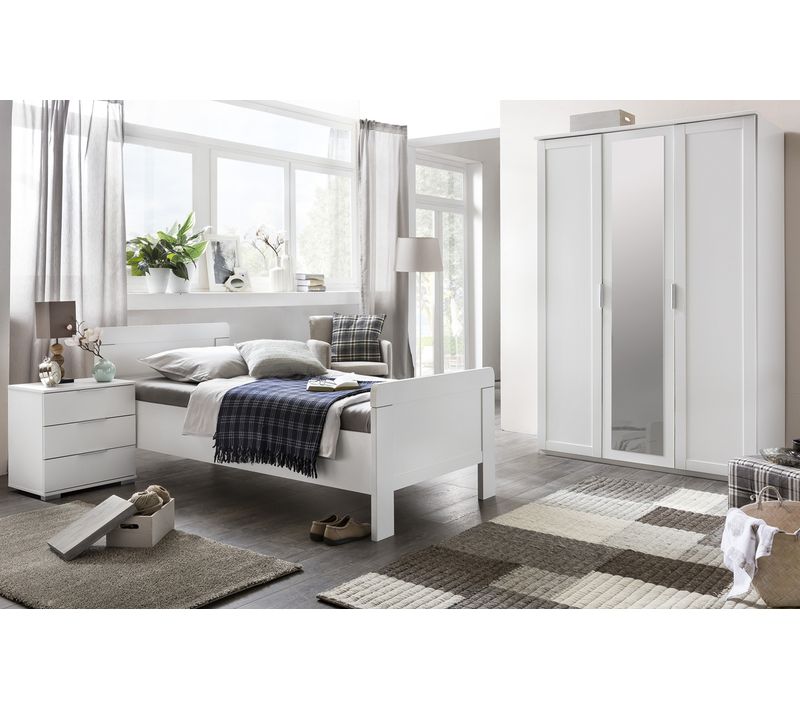 Chambre à Coucher Complète Enfant (lit 90x200 Cm + Chevet + Armoire) Coloris Blanc