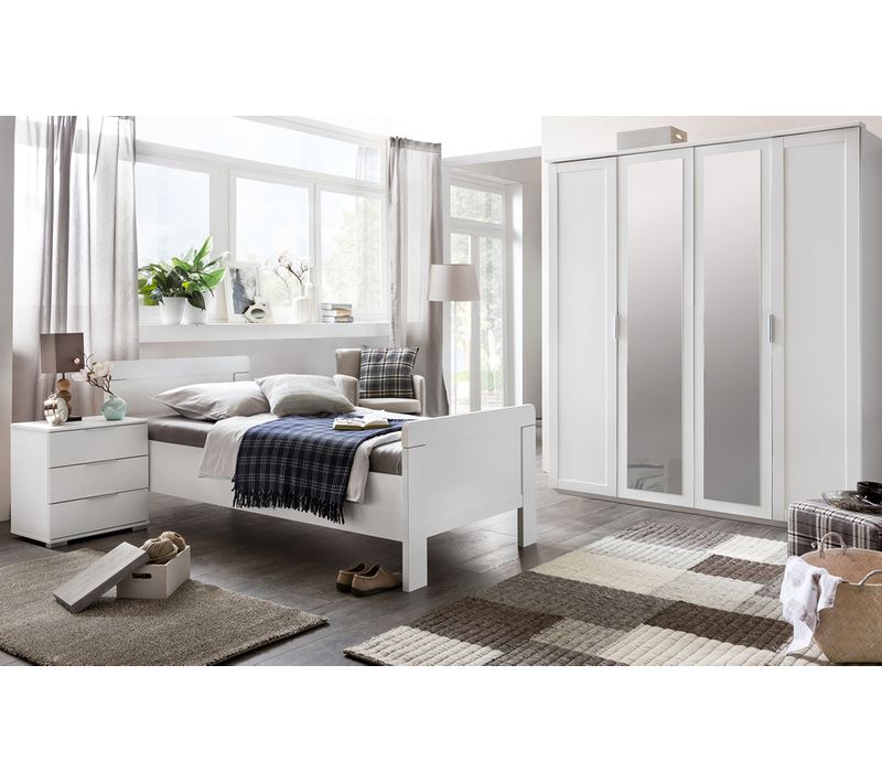 Chambre à Coucher Complète Enfant (lit 90x200 Cm + Armoire + Chevet + Commode) Coloris Blanc