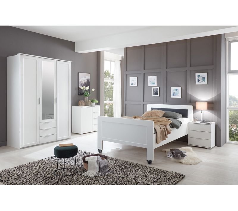 Chambre à Coucher Complète Enfant (lit 90x200 Cm + Chevet + Armoire + Commode) Coloris Blanc