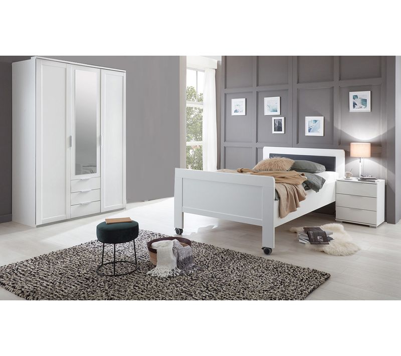 Chambre à Coucher Complète Enfant (lit 90x200 Cm + Chevet + Armoire ) Coloris Blanc
