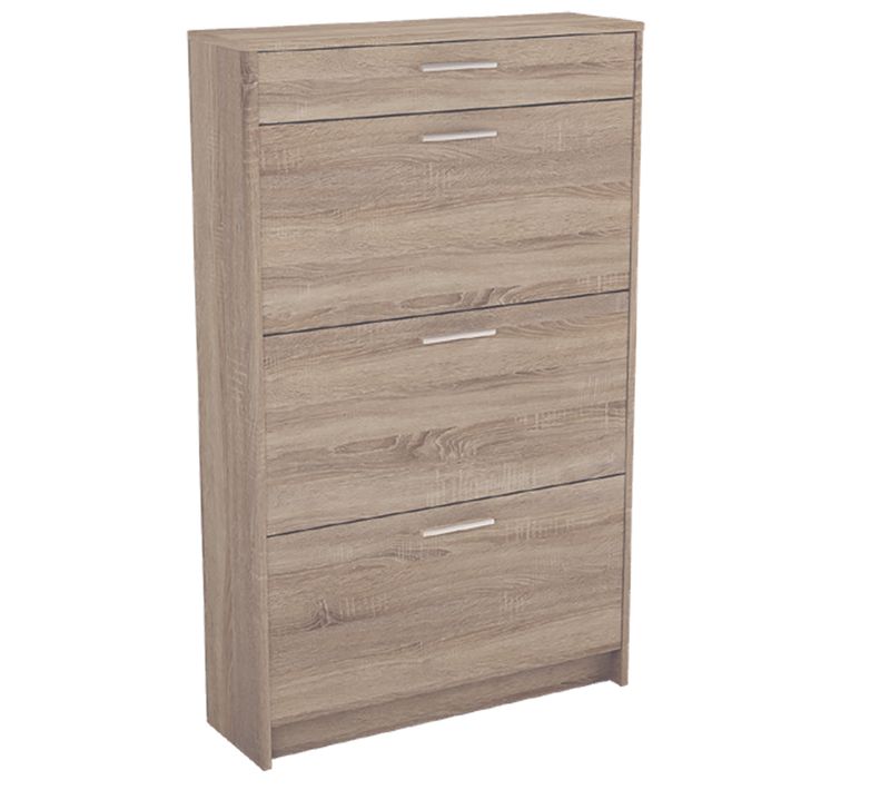 Commode Meuble à Chaussures Coloris Chêne - Longueur 75 X Profondeur 50 X Hauteur 100 Cm