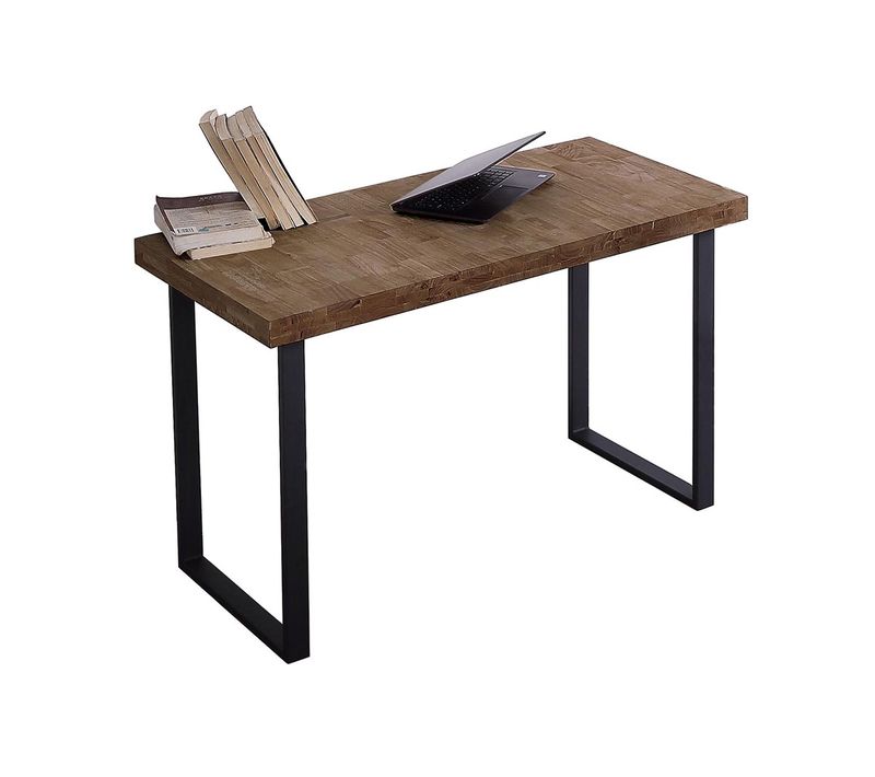 Table De Bureau En Bois Coloris Chêne Américain / Pieds Noir - L. 120 X P. 60 X H. 73 Cm