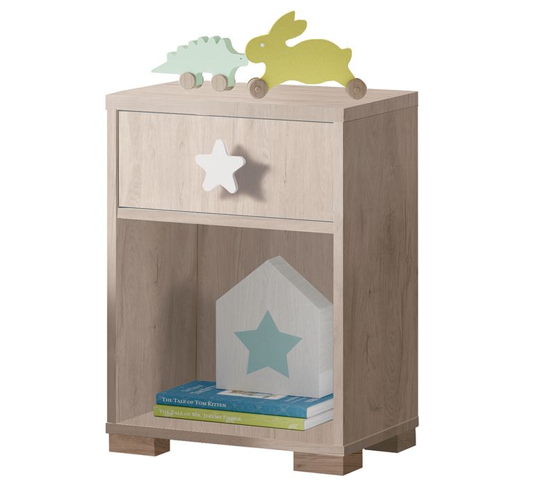 Table De Chevet Enfant / Table De Nuit Coloris Effet Bois - H. 56 X L. 40 X P. 33 Cm