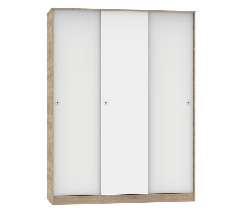 Armoire Avec 3 Portes Coulissantes Coloris Cambrian/blanc - H. 200 X L. 150 X P. 55 Cm