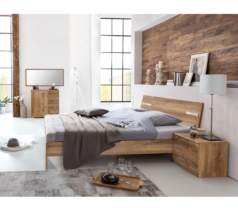Chambre à Coucher Complète Adulte (lit 180x200 Cm + 2 Chevets + Commode)