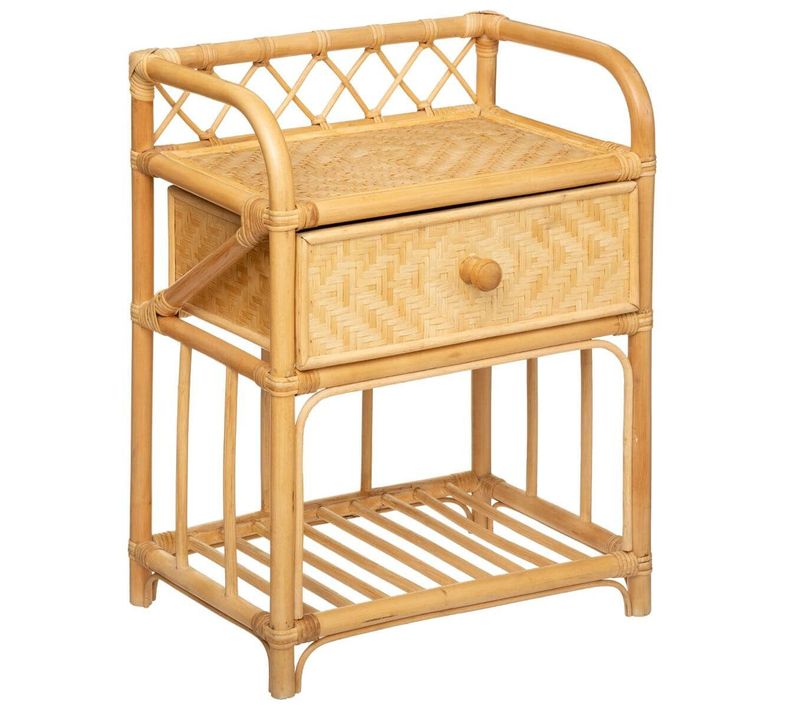 Table De Chevet / Table De Nuit En Rotin - L. 45 X P. 30 X H. 60 Cm