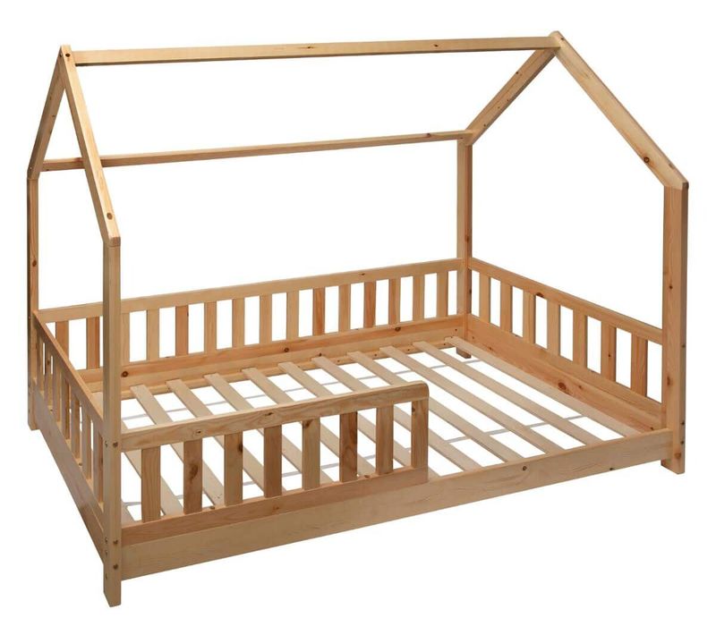 Lit Cabane Enfant En Bois Coloris Beige Ficelle - L. 195 X P. 98,2 X H. 145,7 Cm